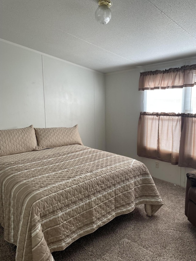 bedroom featuring carpet flooring and a textured ceiling