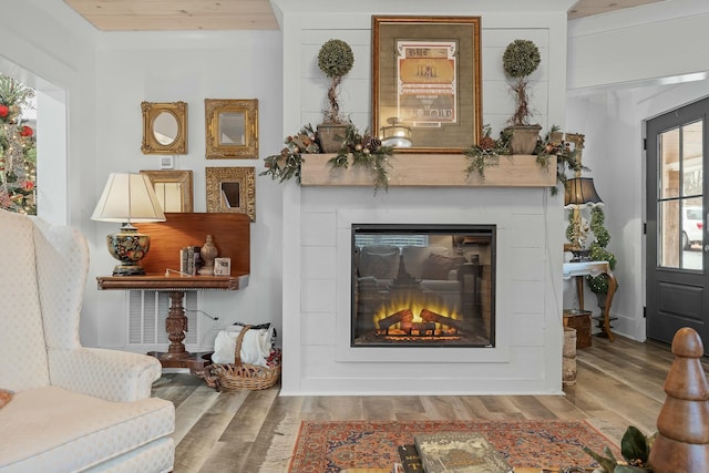 living area featuring hardwood / wood-style flooring