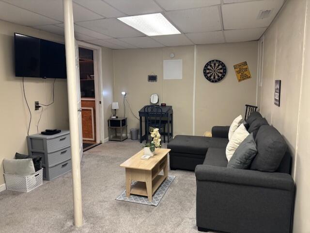 living room featuring light colored carpet