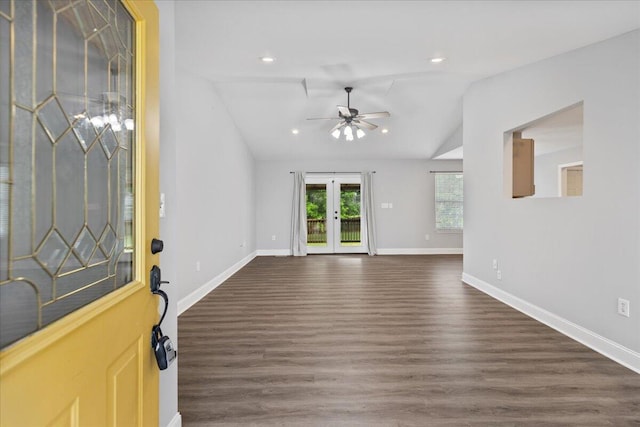 242 Mulberry Ln NE, Cleveland, TN 37312 - foyer entrance with dark wood-style flooring, a ceiling fan, lofted ceiling, recessed lighting, and french doors