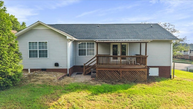 242 Mulberry Ln NE, Cleveland, TN 37312 - back of house with crawl space, a lawn, a shingled roof, and a deck