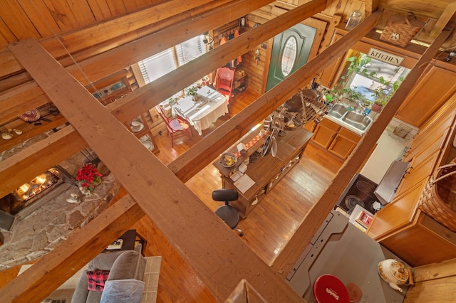 staircase with sink