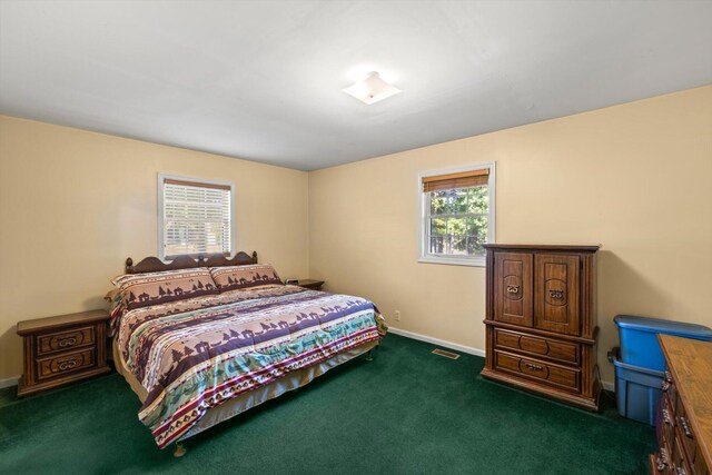 carpeted bedroom featuring multiple windows