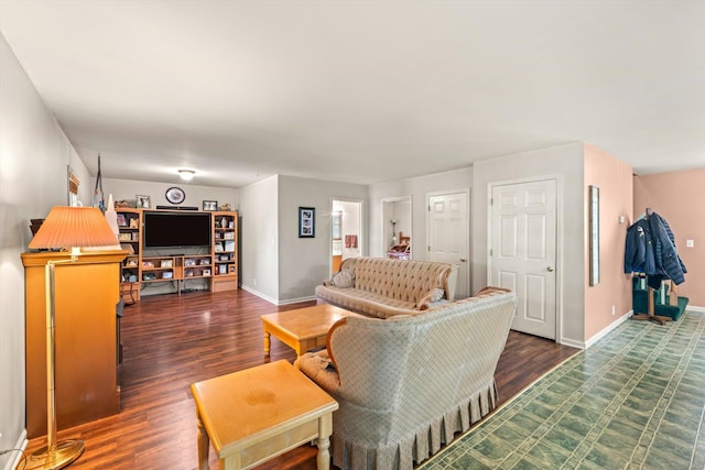 living room with dark wood-type flooring