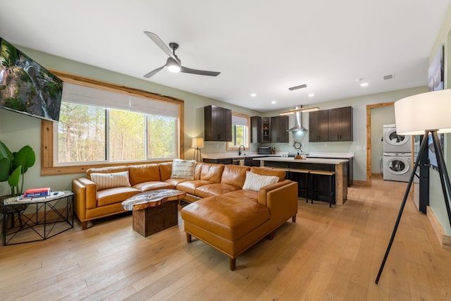 120 Hummingbird Way, Copperhill, TN 37317 - living area with stacked washer / dryer, ceiling fan, light wood finished floors, and recessed lighting