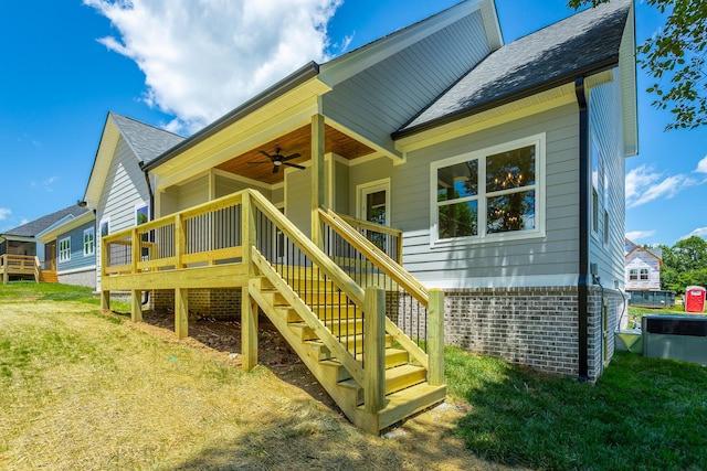5118 Judd Way NW Unit 21, Cleveland, TN 37312 - rear view of property with a ceiling fan, stairs, roof with shingles, a lawn, and a deck