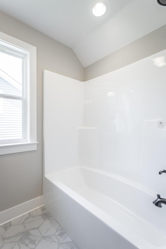 5118 Judd Way NW Unit 21, Cleveland, TN 37312 - full bath featuring marble finish flooring, baseboards, vaulted ceiling, and bathing tub / shower combination