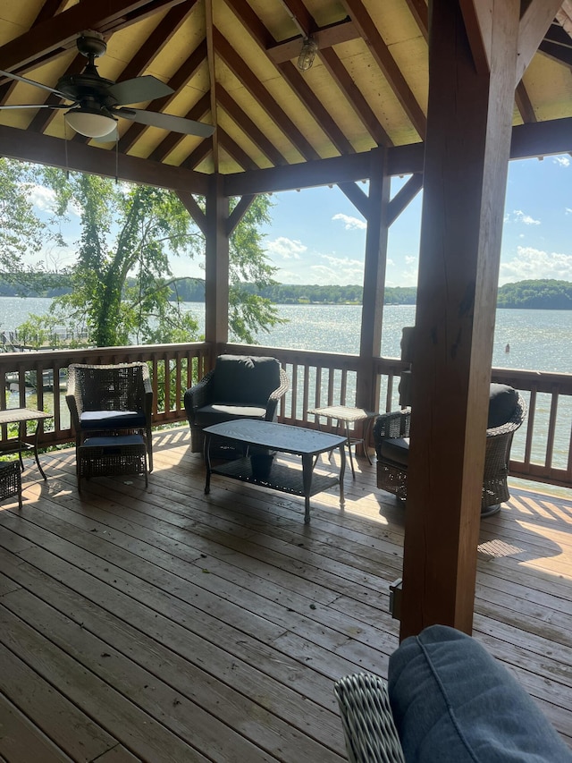 14318 Bluffview Dr, Birchwood, TN 37308 - wooden terrace with a water view and a ceiling fan