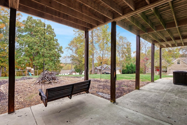 view of patio featuring a playground