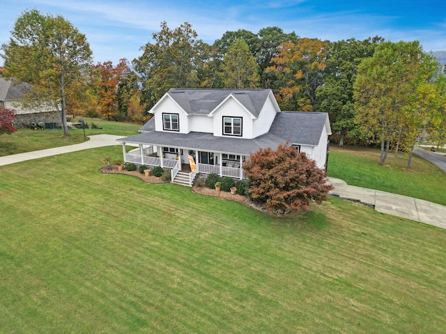 view of front of house featuring a porch and a front yard