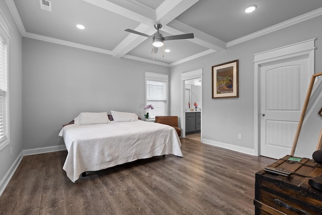 5086 Oop Rd, Chattanooga, TN 37416 - bedroom featuring dark wood finished floors, coffered ceiling, beam ceiling, baseboards, and recessed lighting