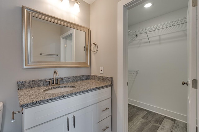 bathroom featuring vanity and wood-type flooring