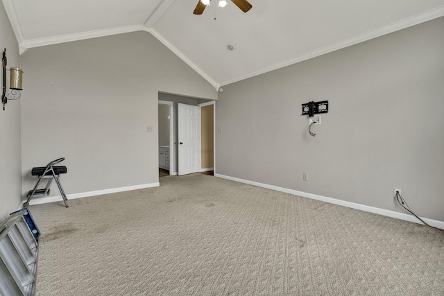 271 Hidden Oaks Trl NE, Cleveland, TN 37312 - empty room with ceiling fan, carpet floors, lofted ceiling, and crown molding
