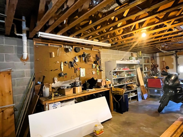 basement featuring a workshop area