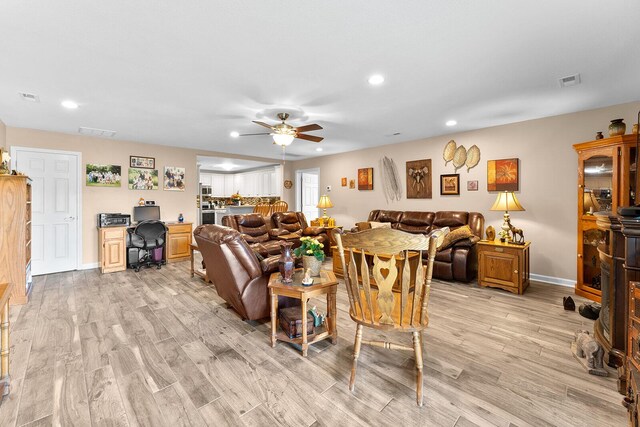 407 Kahite Trl, Vonore, TN 37885 - living area featuring a desk, light wood-type flooring, ceiling fan, recessed lighting, and baseboards