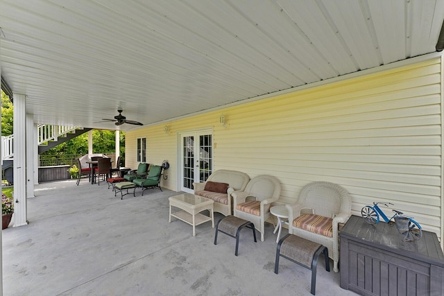 407 Kahite Trl, Vonore, TN 37885 - view of patio / terrace with french doors, ceiling fan, and stairway