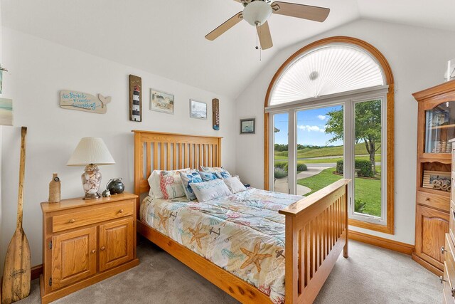 407 Kahite Trl, Vonore, TN 37885 - bedroom with light carpet, lofted ceiling, and a ceiling fan
