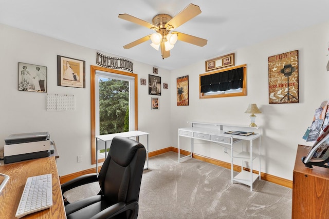 407 Kahite Trl, Vonore, TN 37885 - home office with baseboards, a ceiling fan, and carpet flooring