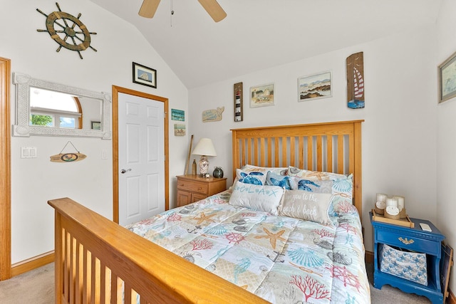 407 Kahite Trl, Vonore, TN 37885 - bedroom with carpet floors, vaulted ceiling, ceiling fan, and baseboards