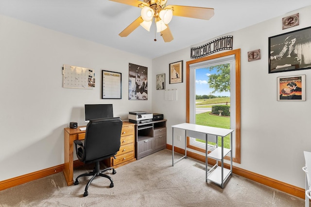 407 Kahite Trl, Vonore, TN 37885 - home office featuring light carpet, baseboards, and ceiling fan