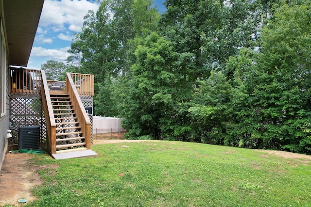 1851 Preservation Dr NE, Cleveland, TN 37323 - view of yard with stairs, a wooden deck, and central AC unit