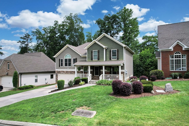 1851 Preservation Dr NE, Cleveland, TN 37323 - view of front of home with a porch, driveway, a front lawn, and a garage