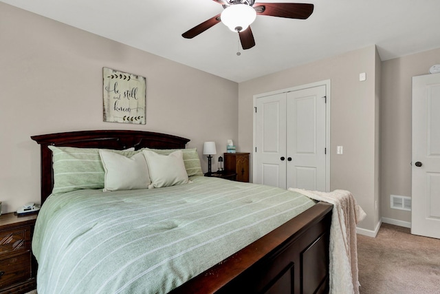 1851 Preservation Dr NE, Cleveland, TN 37323 - bedroom with light colored carpet, a closet, baseboards, and ceiling fan