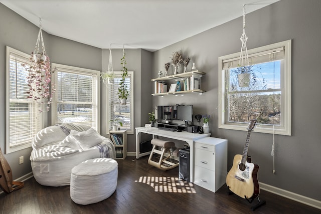 home office featuring dark wood-type flooring