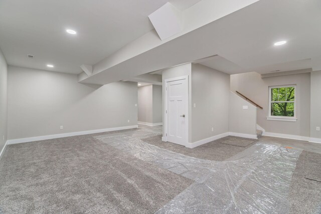 826 Long Mill Rd, Athens, TN 37303 - below grade area with carpet floors, baseboards, stairway, and recessed lighting
