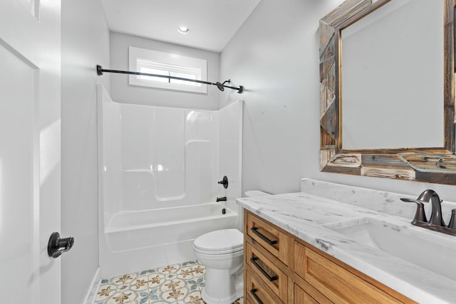 full bathroom featuring tile patterned flooring, vanity, toilet, and tub / shower combination