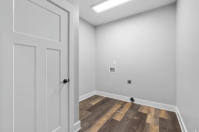 laundry area featuring electric dryer hookup, hookup for a washing machine, and dark hardwood / wood-style floors