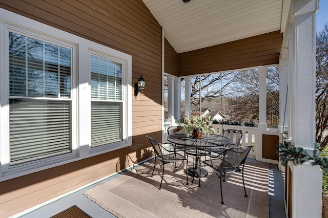 exterior space with lofted ceiling