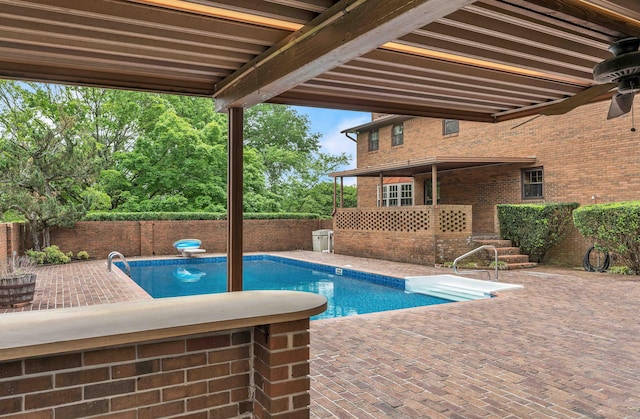 view of pool with a fenced backyard, a patio, and a fenced in pool
