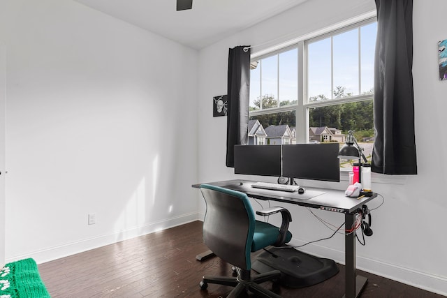 home office featuring dark hardwood / wood-style flooring