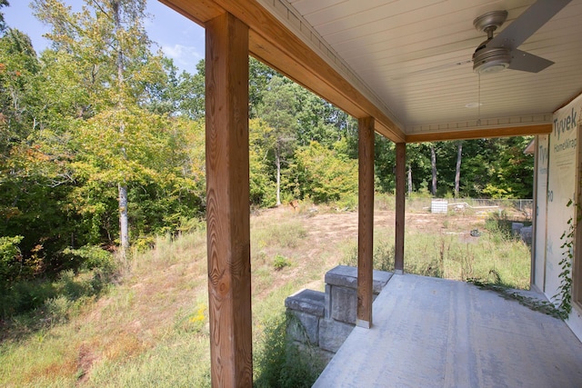 view of patio featuring ceiling fan