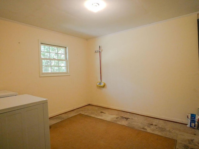 624 Pinecrest Dr, Athens, TN 37303 - clothes washing area featuring washer / clothes dryer, laundry area, crown molding, and baseboards
