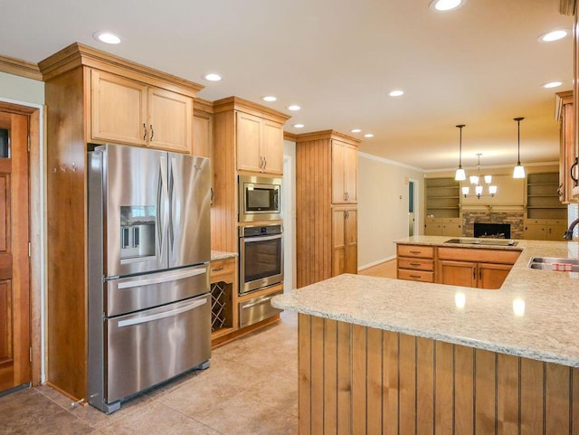 624 Pinecrest Dr, Athens, TN 37303 - kitchen with a peninsula, ornamental molding, recessed lighting, a sink, and stainless steel appliances