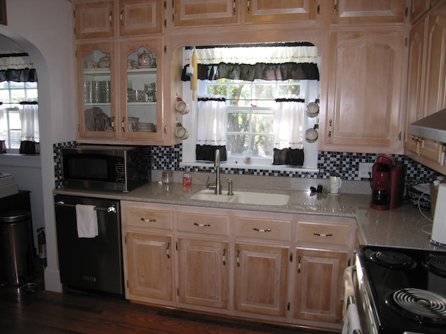 kitchen featuring decorative backsplash, dishwasher, a healthy amount of sunlight, and sink