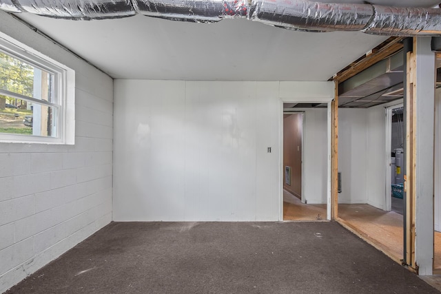 basement featuring carpet flooring