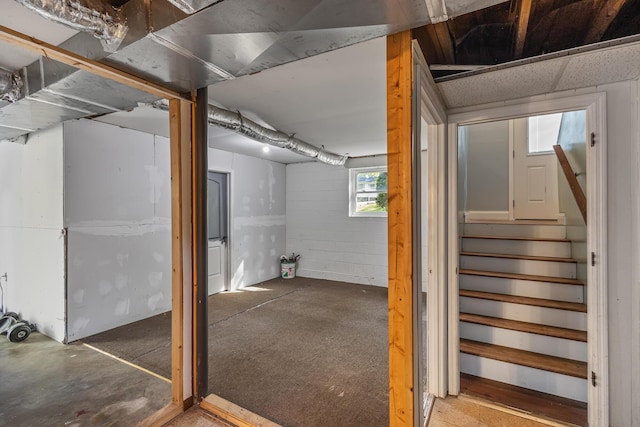below grade area featuring stairs