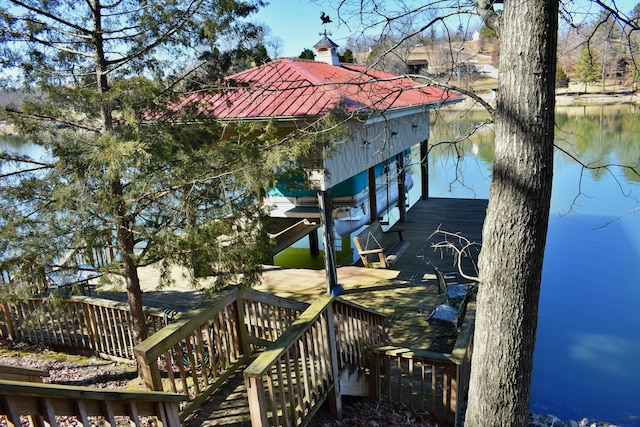 dock area featuring a water view