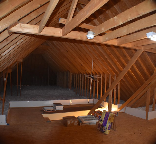 view of unfinished attic