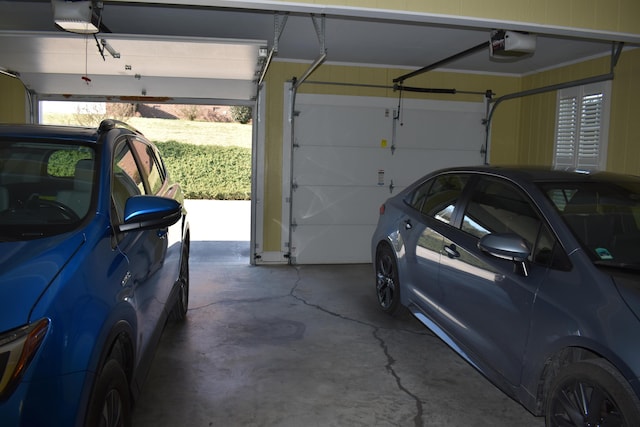 garage with a garage door opener