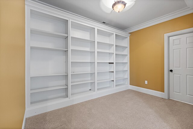 interior space with carpet and ornamental molding