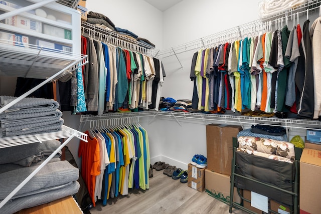 walk in closet with hardwood / wood-style floors