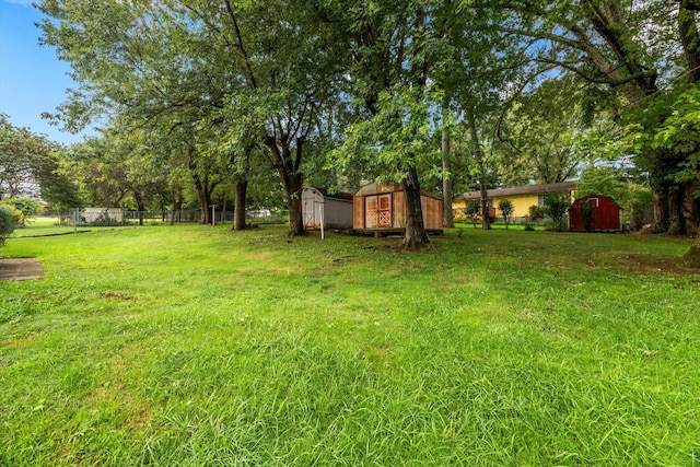 view of yard featuring a storage shed