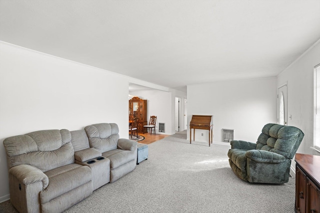 living room with light colored carpet