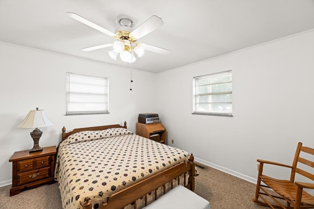 bedroom featuring carpet flooring and ceiling fan