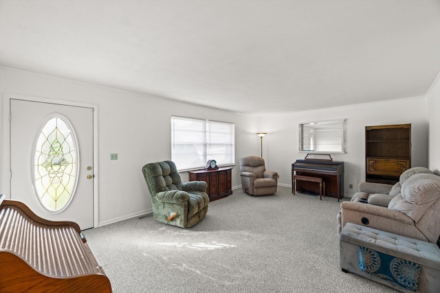 carpeted living room featuring plenty of natural light