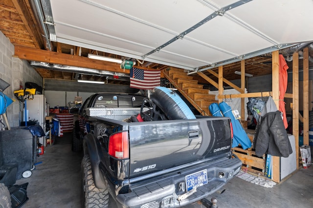 garage with a garage door opener